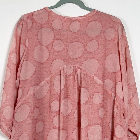 Jian Ruyi Mini Dress Sz XL Pink Polka Dot 3/4 Sleeve Relaxed Lagenlook - Picture 5 of 11